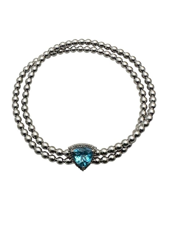 None Jewelry - Blue Topaz Sterling Silver Bead Bracelet Adjustable Size 7 - 8 Inches